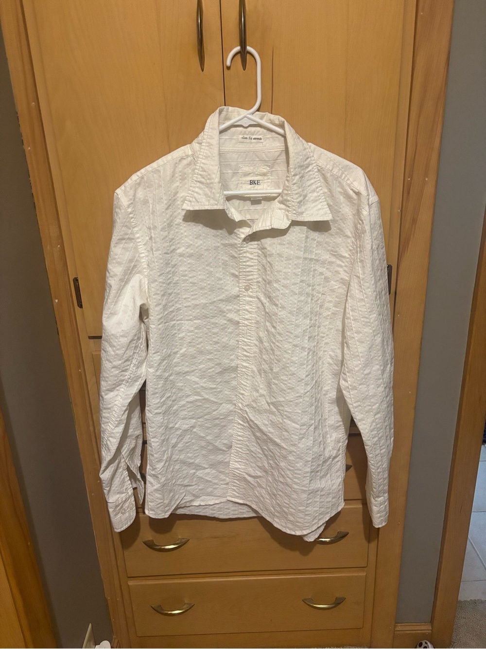 BKE Men's White Textured slim fit Button-Up Shirt